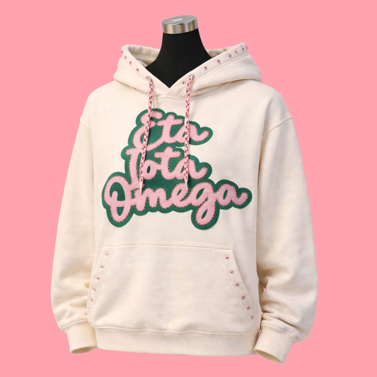 Pink Rhinestone Trim Hoodie