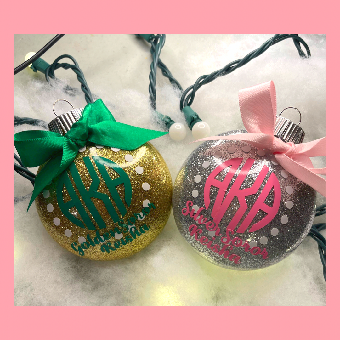 Silver or Golden Soror Glitter Ornament